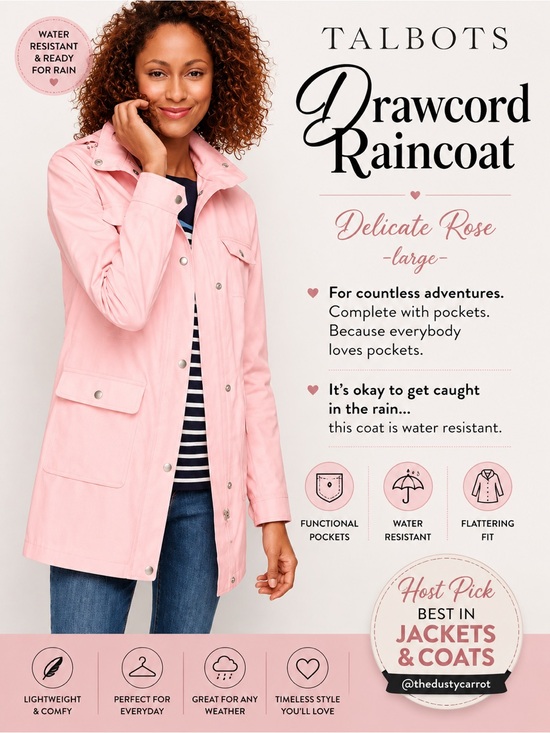 Talbots Jackets & Blazers - Talbots Drawcord RAINCOAT Delicate Rose Water Resistant
